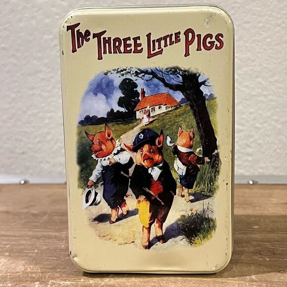 The Three Little Pigs Tin Box Gummy Worms Container Fairfield Confectionery RARE - Picture 2 of 9